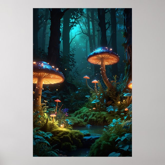 Poster Forêt enchantée avec Créatures Imaginaires et Glow (Devant)