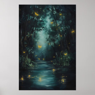 Poster Forêt Enchantée Lucioles Art Imprimable Magique