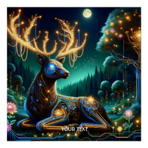 Poster Forêt Fantastique de Cerfs Cyber Douce