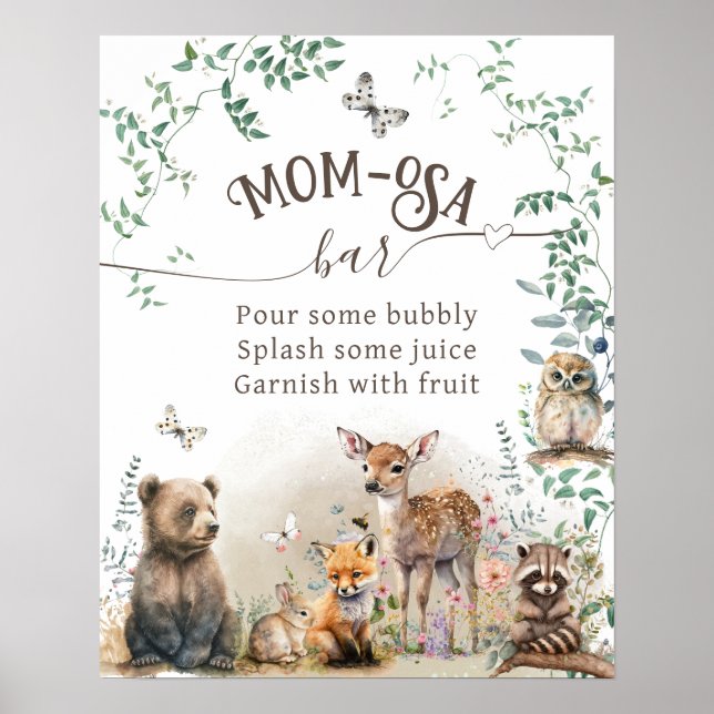 Poster Forêt forestière Baby shower végétal momosa (Devant)