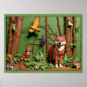 Poster Forêt Magique - Animaux de la Forêt
