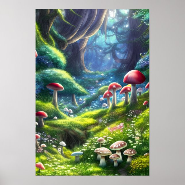 Poster Forêt Magique, Champignons enchantés (Devant)