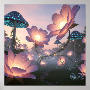 Poster Forêt Magique en Fleur avec des Fleurs de Rêve Lum