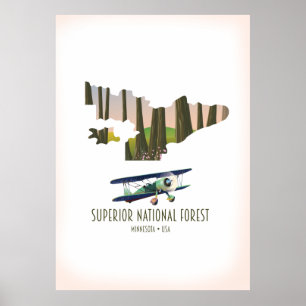 Poster Forêt nationale supérieure Minnesota carte vintage