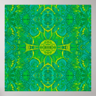 Poster Forêt papillon Bohème Arabesque Mandala Vert