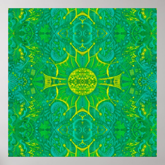 Poster Forêt papillon Bohème Arabesque Mandala Vert (Devant)