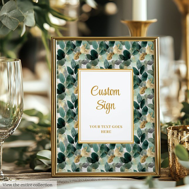 Poster Forêt romantique Vert or Feuille Mariage personnal (Romantic Forest Green Gold Leaves Wedding Custom Poster)
