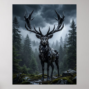 Poster Forêt tempétueuse du cerf d'obsidienne