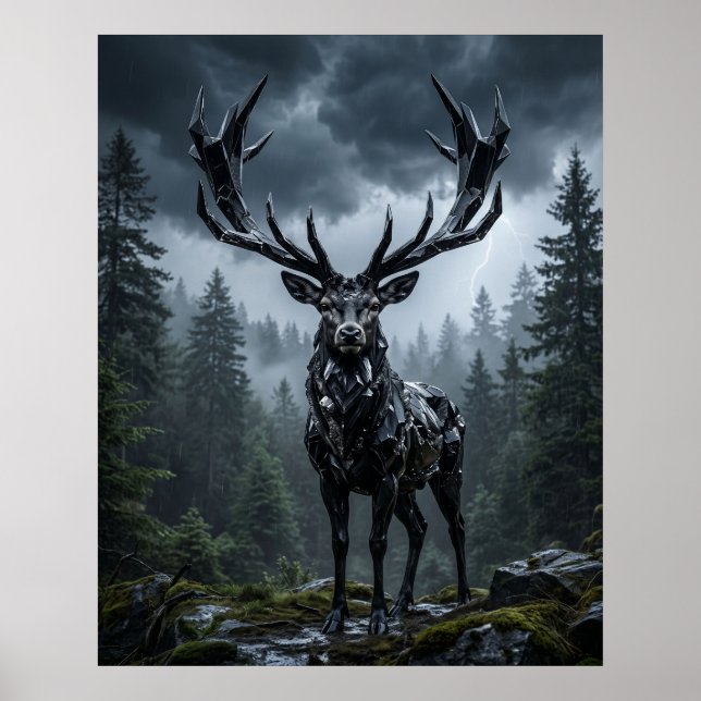 Poster Forêt tempétueuse du cerf d'obsidienne (Devant)