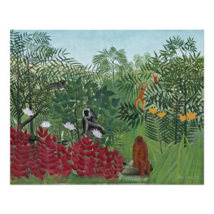 Poster Forêt tropicale avec Monkeys, 1910 (huile sur la