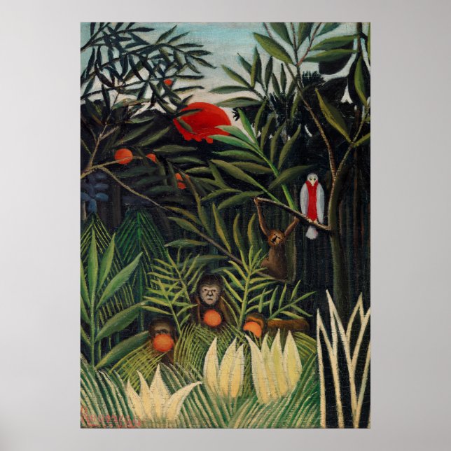 Poster Forêt tropicale avec singes par Henri Rousseau. (Devant)