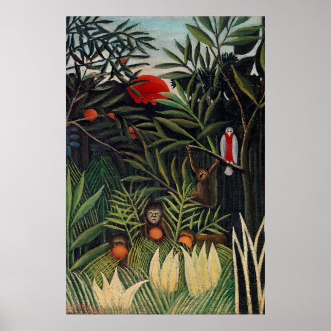 Poster Forêt tropicale avec singes par Henri Rousseau. (Devant)