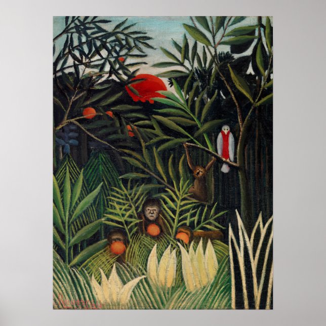 Poster Forêt tropicale avec singes par Henri Rousseau. (Devant)
