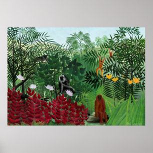 Poster Forêt tropicale avec singes par Henri Rousseau.