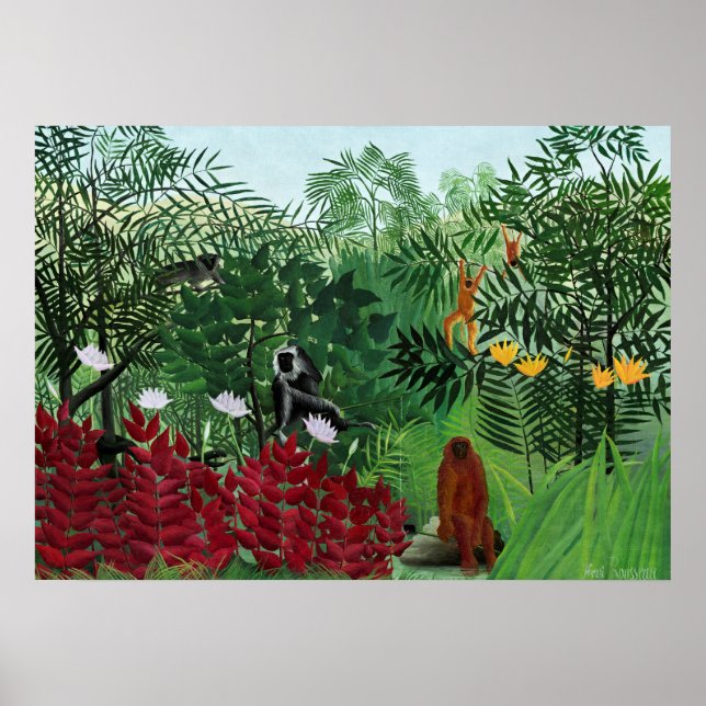 Poster Forêt tropicale avec singes par Henri Rousseau. (Devant)