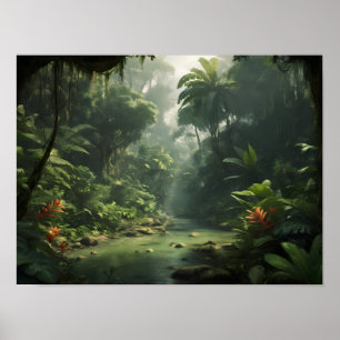 Poster Forêt tropicale luxuriante et jungle verdoyante