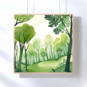 Poster Forêt verte   Paysage aquarelle aéré
