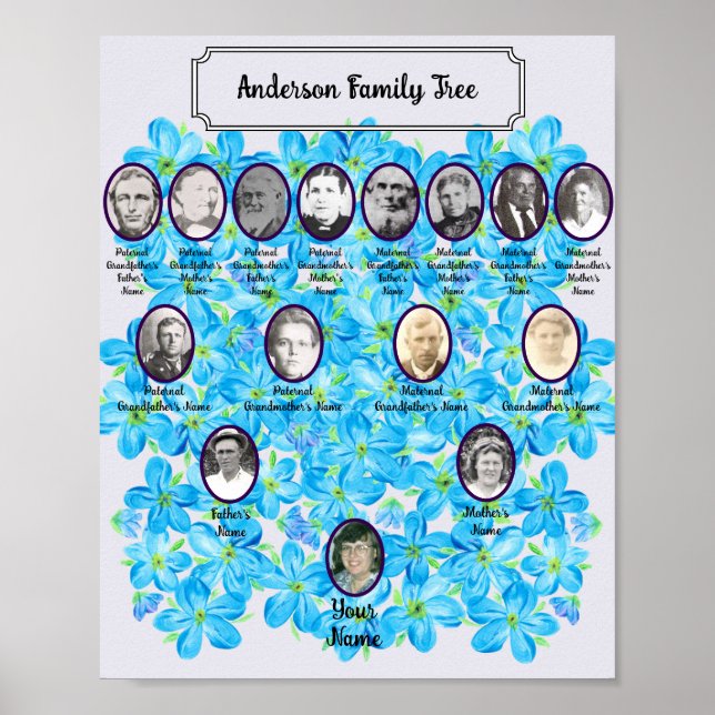 Poster Forget-Me-Not Blue Floral Oval Ancestor Photos (Devant)