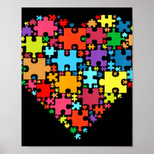 Poster Forme des Coeurs d'Amour colorés - Puzzle Autisme