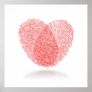 Poster forme rouge de coeur d'empreinte digitale sur
