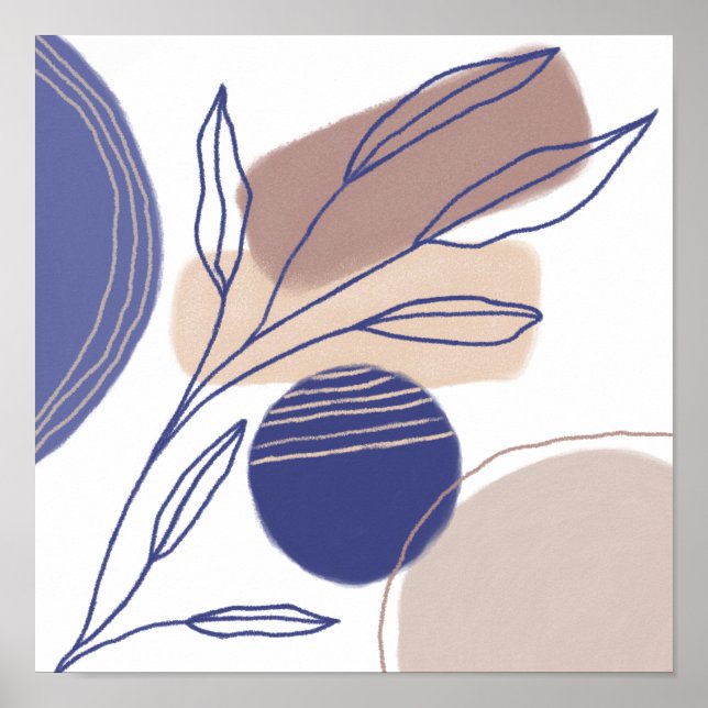 Poster Formes biologiques Abstraites - Bleu et Beige (Devant)