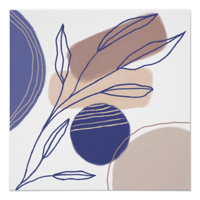 Poster Formes biologiques Abstraites - Bleu et Beige (Devant)