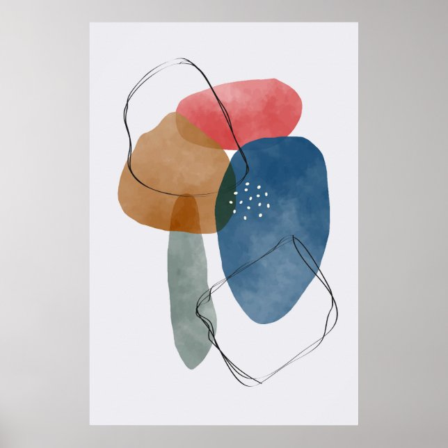 Poster Formes biologiques modernes Aquarelles Art Abstrai (Devant)