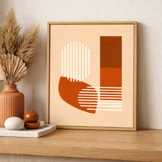 Poster Formes brunes et lignes blanches sur un fond beige