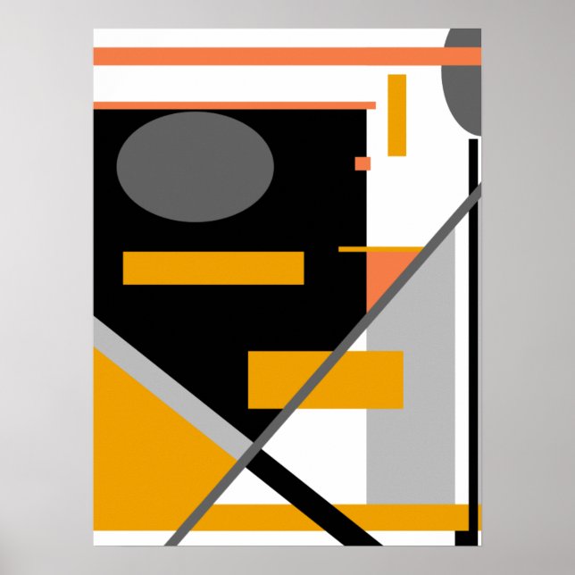 Poster Formes géométriques noires, grises et orange sur b (Devant)