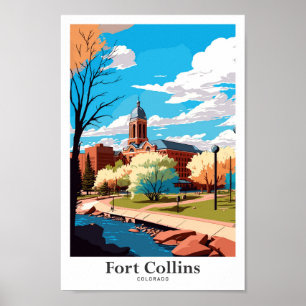 Poster Fort Collins Colorado Illustration Vintage Voyage