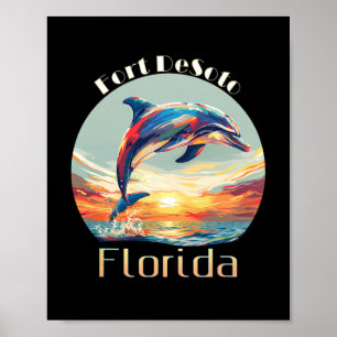 Poster Fort Desoto Floride Vacances d'été Plage Dauphin