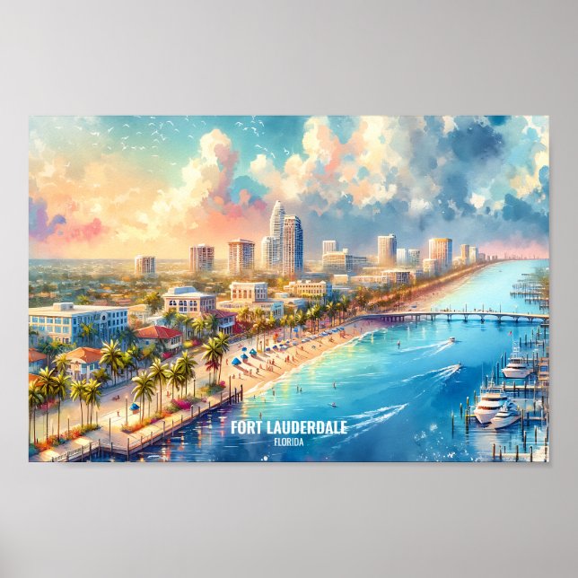 Poster Fort Lauderdale Florida Travel Places aquarelle (Devant)
