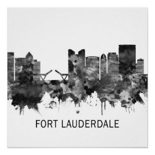 Poster Fort Lauderdale Floride Skyline BW