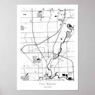 Poster Fort Wayne Indiana Modern Minimal Carte simple