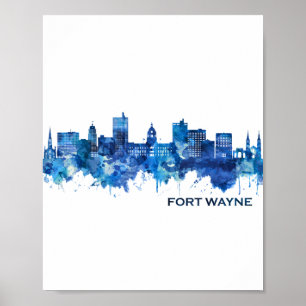 Poster Fort Wayne Indiana Skyline Blue