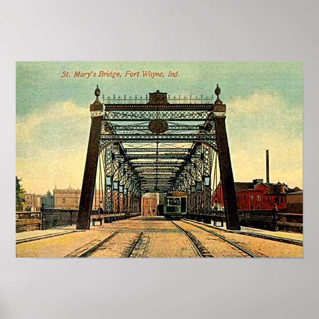 Poster Fort Wayne, Indiana St Marys Bridge 1910 (Devant)