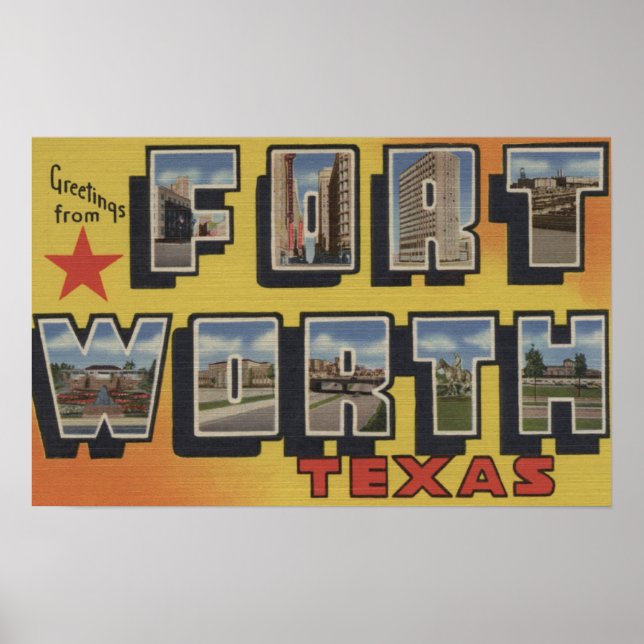 Poster Fort Worth, Texas - Scènes à grandes lettres (Devant)