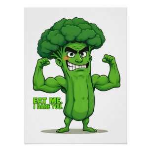 Poster Forte Légume Club-Flexing Broccoli Drôle Cartoon