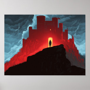 Poster Forteresse Rouge de Dark Fantasy Silhouette Aventu