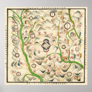 Poster Forteresses en Xin XI Ying, carte de Yunnan