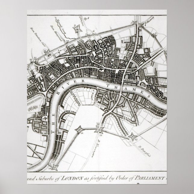 Poster Fortifications de Londres en 1642 et 1643, 1738 (Devant)