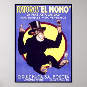 Poster Fosforos El Mono Cigares cubains