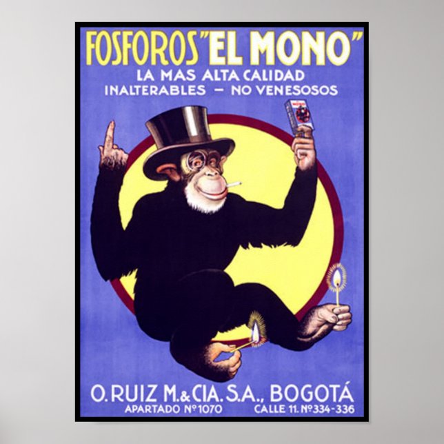 Poster Fosforos El Mono Cigares cubains (Devant)