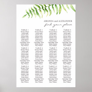 Poster fougère aquarelle. Carte des sièges mariages verdo