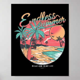 Poster Foulard de surf vague de palmier de coucher de sol
