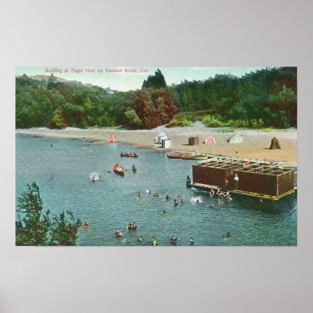 Poster Foules Nager dans la rivière russe (Devant)