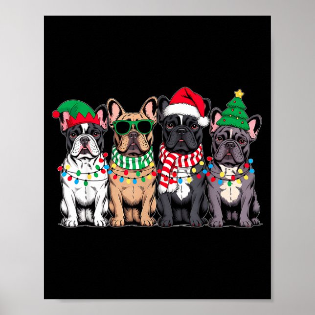Poster Four French Bulldog Dogs Christmas Funny Santa Rei (Devant)