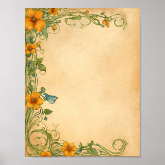 Poster Fournitures pour scrapbooking de fleurs et journal