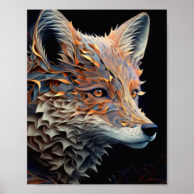Poster Fox Animal Portrait Nature Faune Peinture (Devant)
