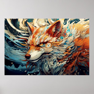 Poster Fox Colorful Animal Enchanter Abstrait